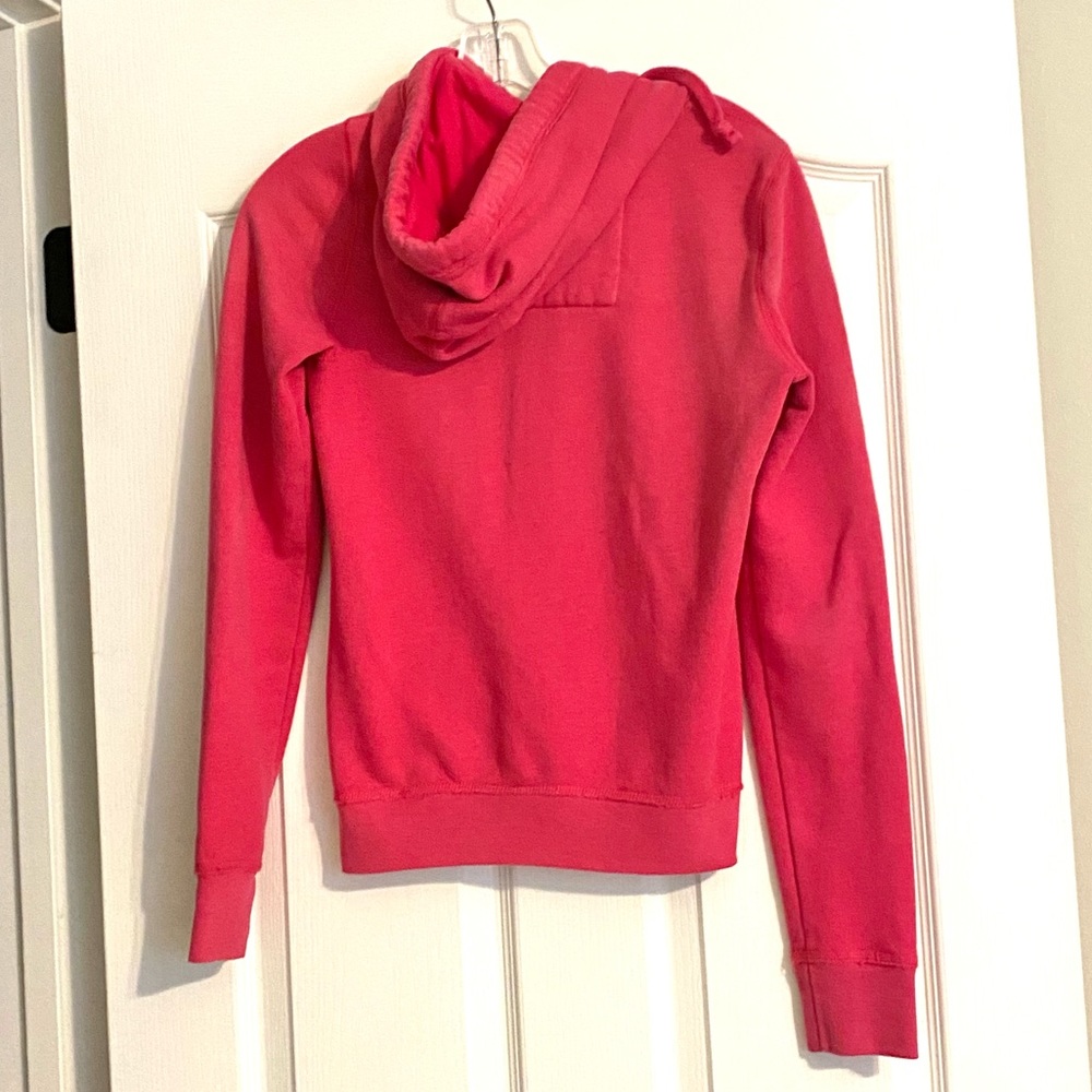 Hollister Malibu Pink Fleece Zip Front Hoodie Sweatshirt Logo Raised Lettering M - Picture 4 of 5